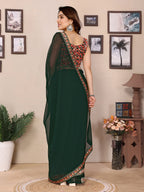 SHYAMIKA Georgette Plain Saree with Digital Print Lace & Blouse