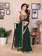 SHYAMIKA Georgette Plain Saree with Digital Print Lace & Blouse