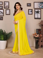 SHYAMIKA Georgette Plain Saree with Digital Print Lace & Blouse