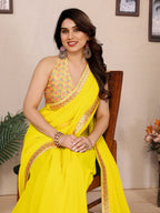 SHYAMIKA Georgette Plain Saree with Digital Print Lace & Blouse