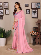 SHYAMIKA Georgette Plain Saree with Digital Print Lace & Blouse