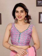 SHYAMIKA Georgette Plain Saree with Digital Print Lace & Blouse