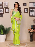 SHYAMIKA Georgette Plain Saree with Digital Print Lace & Blouse