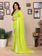 SHYAMIKA Georgette Plain Saree with Digital Print Lace & Blouse