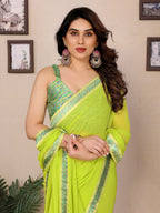 SHYAMIKA Georgette Plain Saree with Digital Print Lace & Blouse