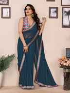 SHYAMIKA Georgette Plain Saree with Digital Print Lace & Blouse