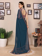 SHYAMIKA Georgette Plain Saree with Digital Print Lace & Blouse