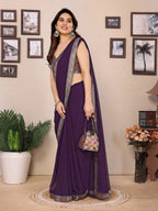 SHYAMIKA Georgette Plain Saree with Digital Print Lace & Blouse