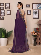 SHYAMIKA Georgette Plain Saree with Digital Print Lace & Blouse