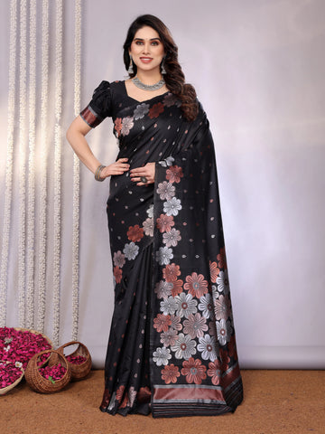 SHYAMIKA Banarasi Silk Weaving Saree with Floral Motifs & Blouse