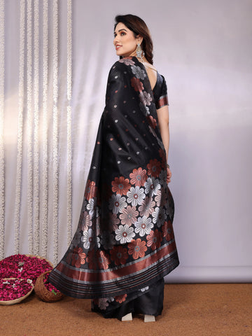SHYAMIKA Banarasi Silk Weaving Saree with Floral Motifs & Blouse