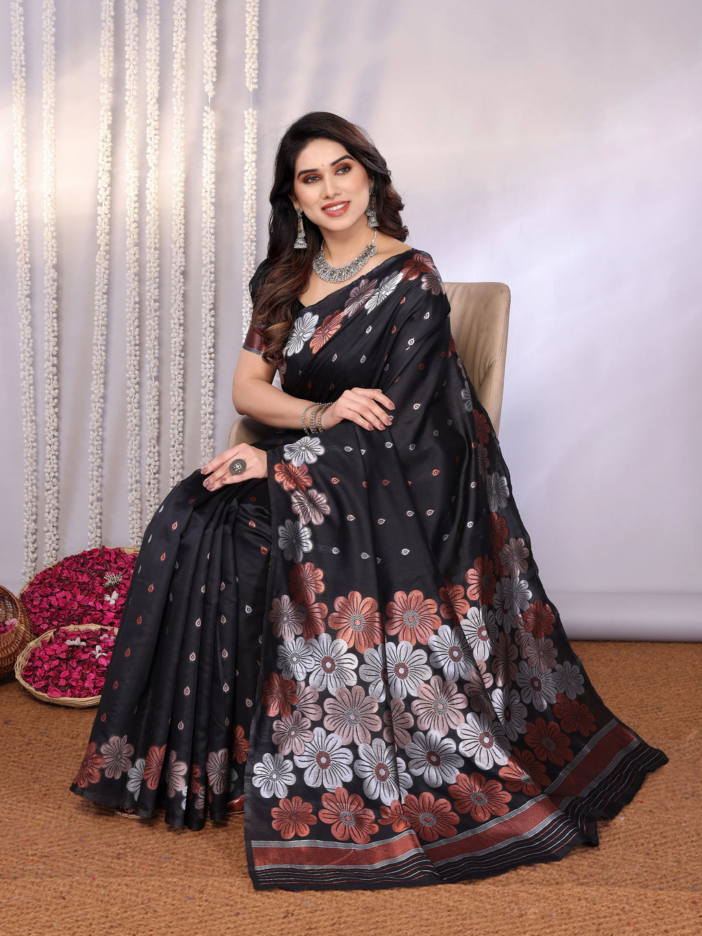 SHYAMIKA Banarasi Silk Weaving Saree with Floral Motifs & Blouse