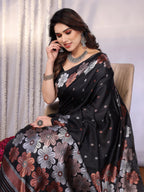 SHYAMIKA Banarasi Silk Weaving Saree with Floral Motifs & Blouse