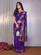 SHYAMIKA Banarasi Silk Weaving Saree with Floral Motifs & Blouse