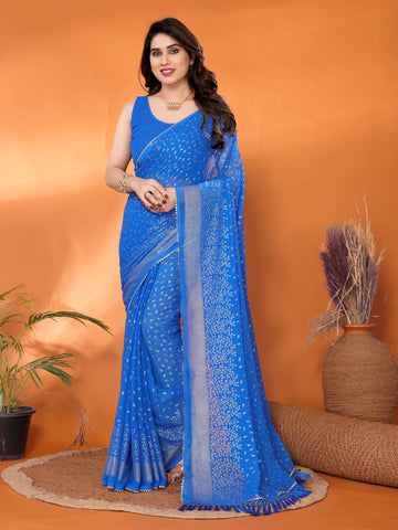 SHYAMIKA Georgette Saree with Foil Work, Zalar Lace & Blouse