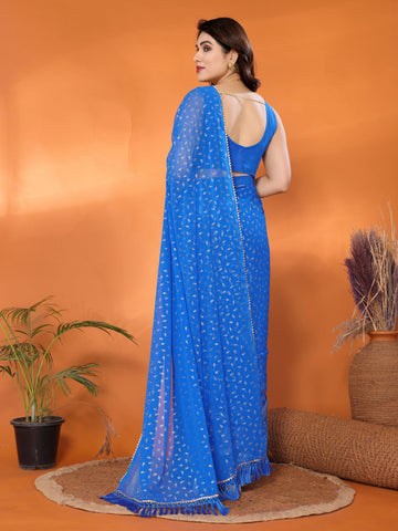SHYAMIKA Georgette Saree with Foil Work, Zalar Lace & Blouse