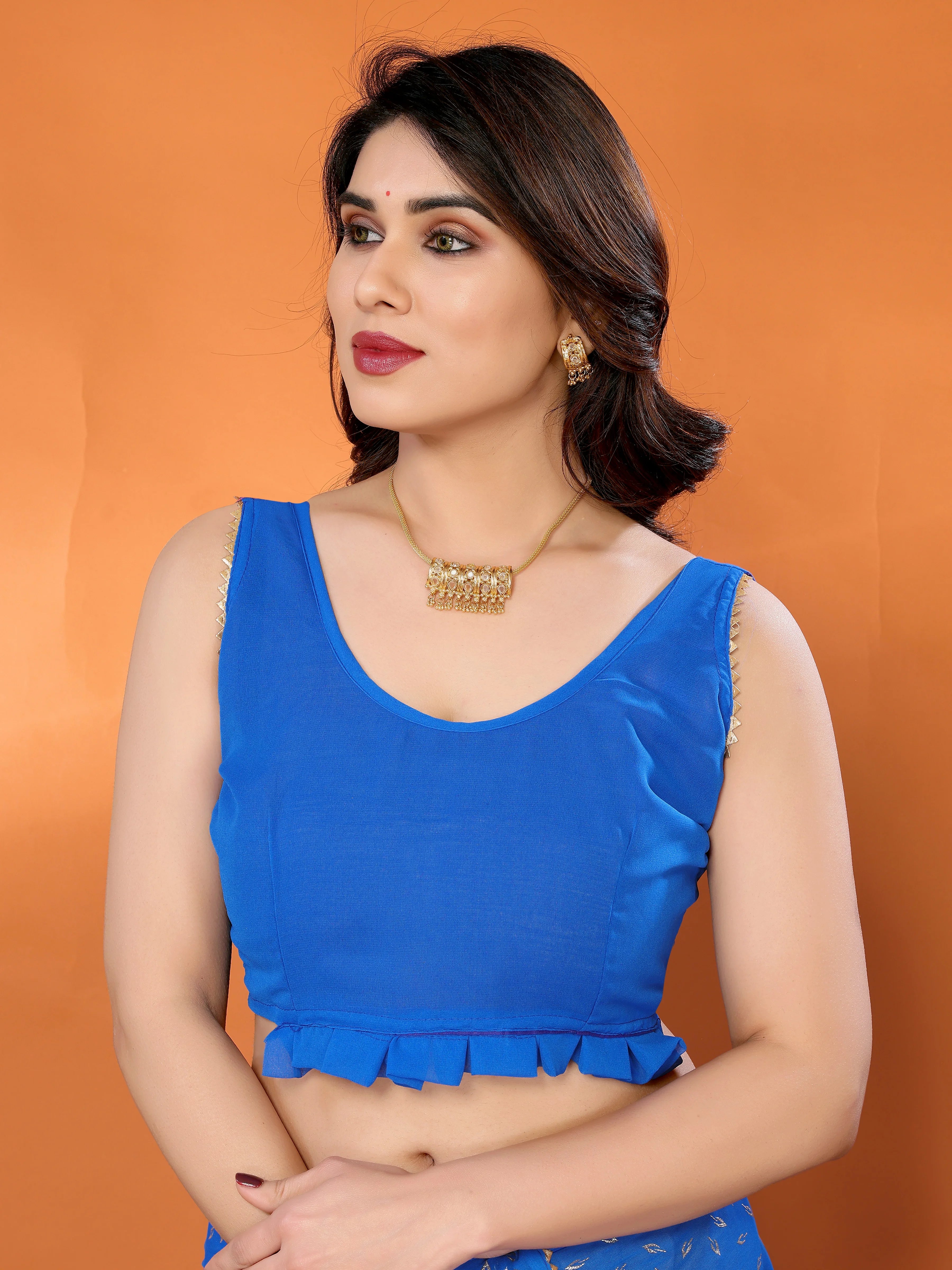 SHYAMIKA Georgette Saree with Foil Work, Zalar Lace & Blouse
