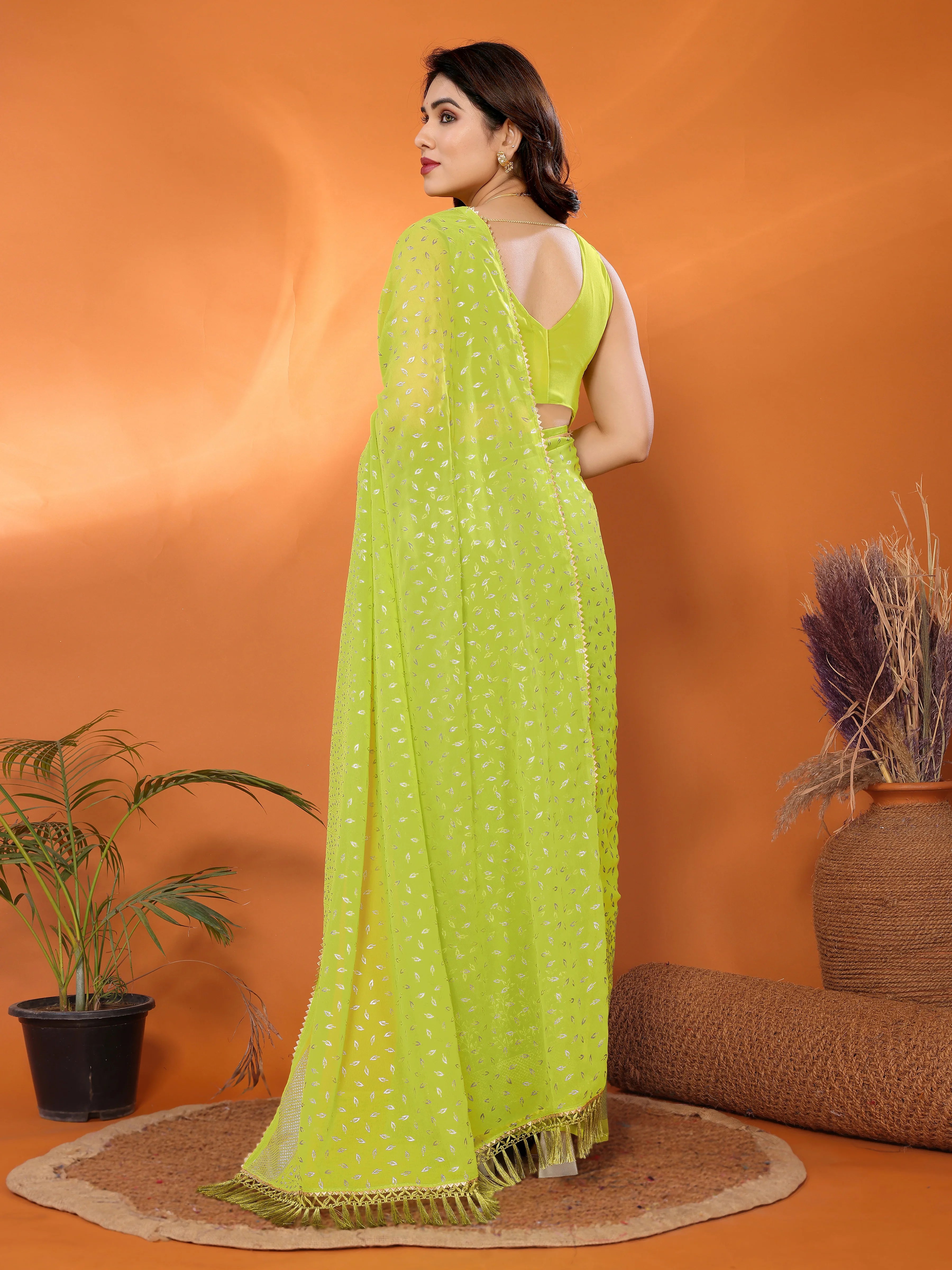 SHYAMIKA Georgette Saree with Foil Work, Zalar Lace & Blouse