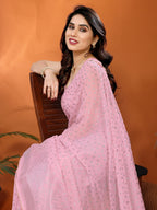 SHYAMIKA Georgette Saree with Foil Work, Zalar Lace & Blouse