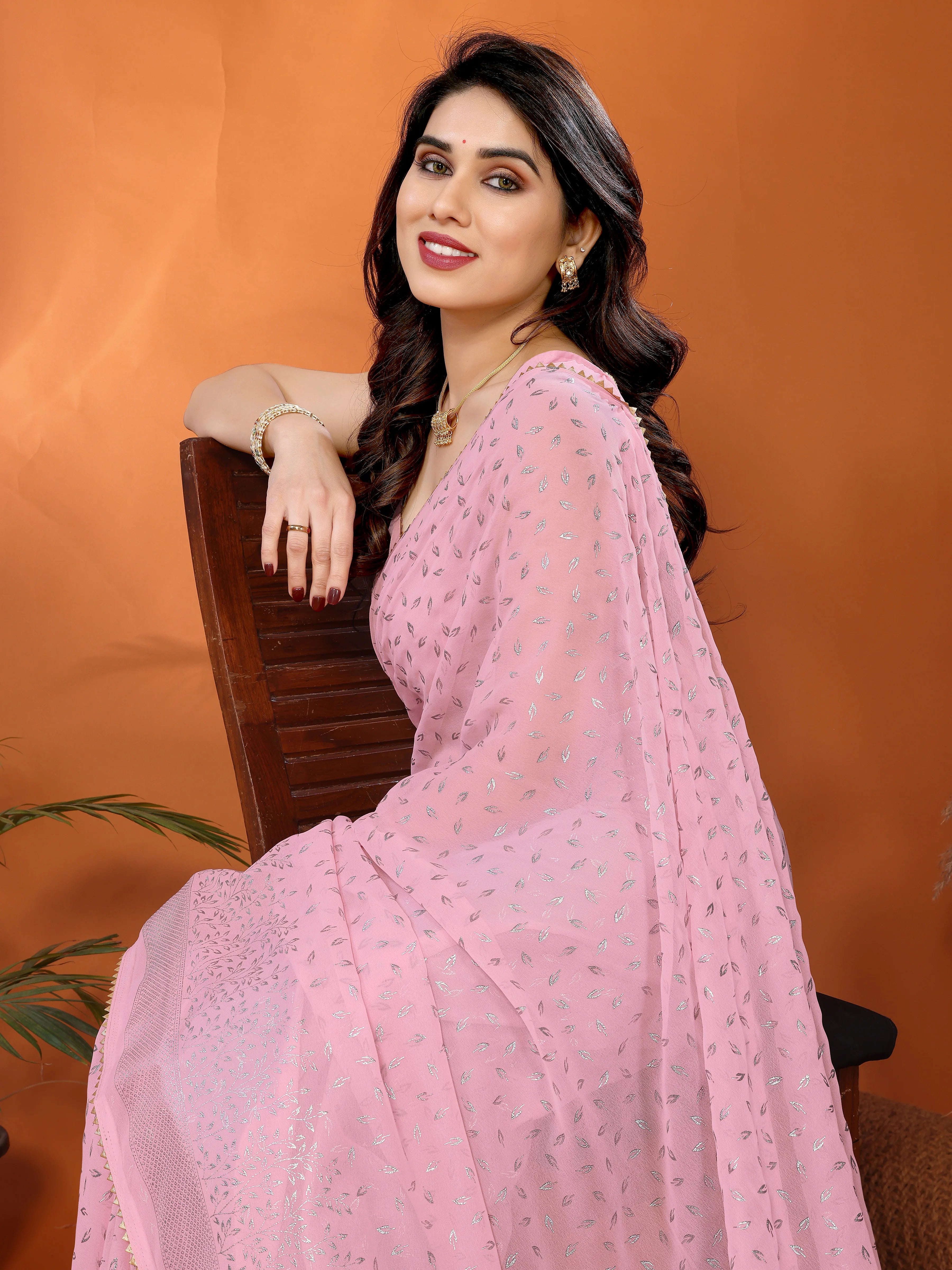 SHYAMIKA Georgette Saree with Foil Work, Zalar Lace & Blouse