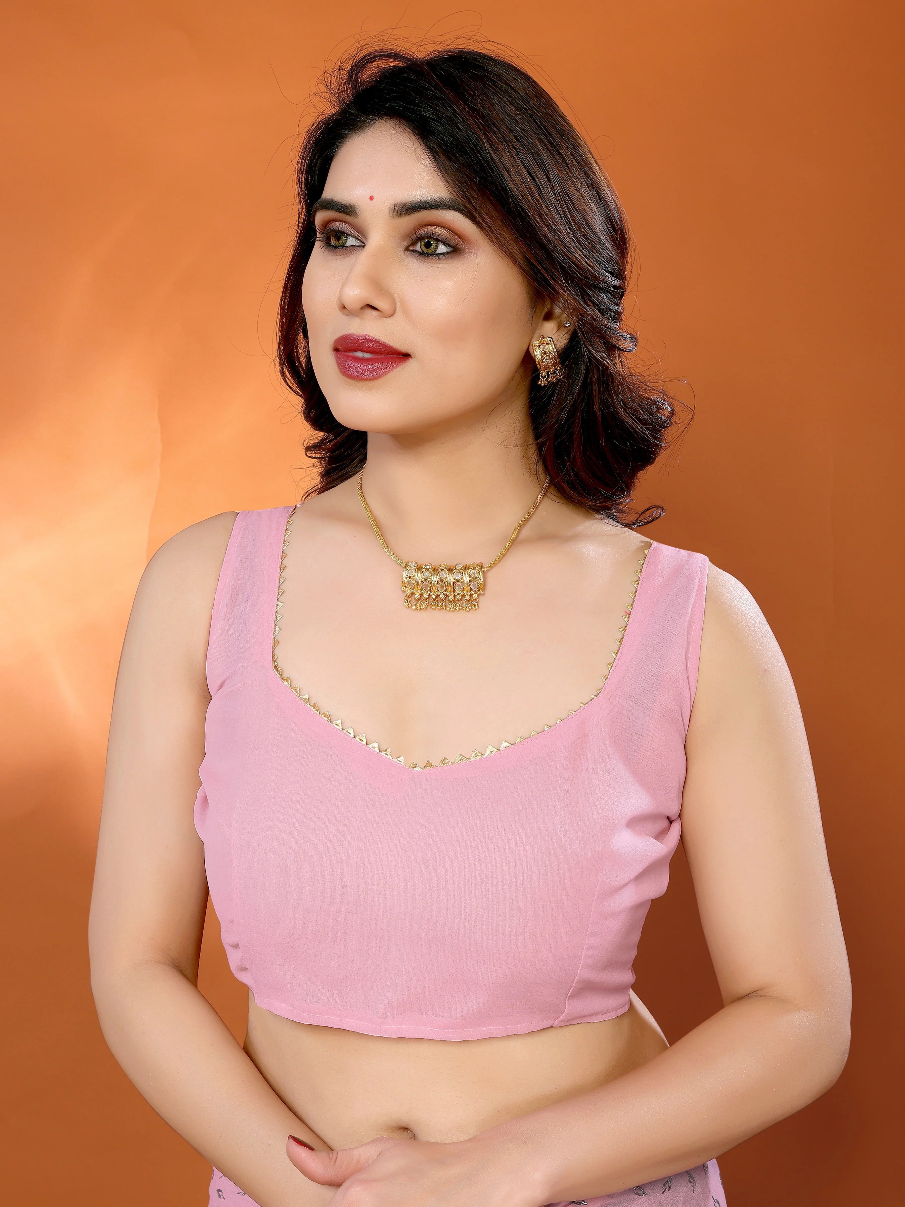 SHYAMIKA Georgette Saree with Foil Work, Zalar Lace & Blouse