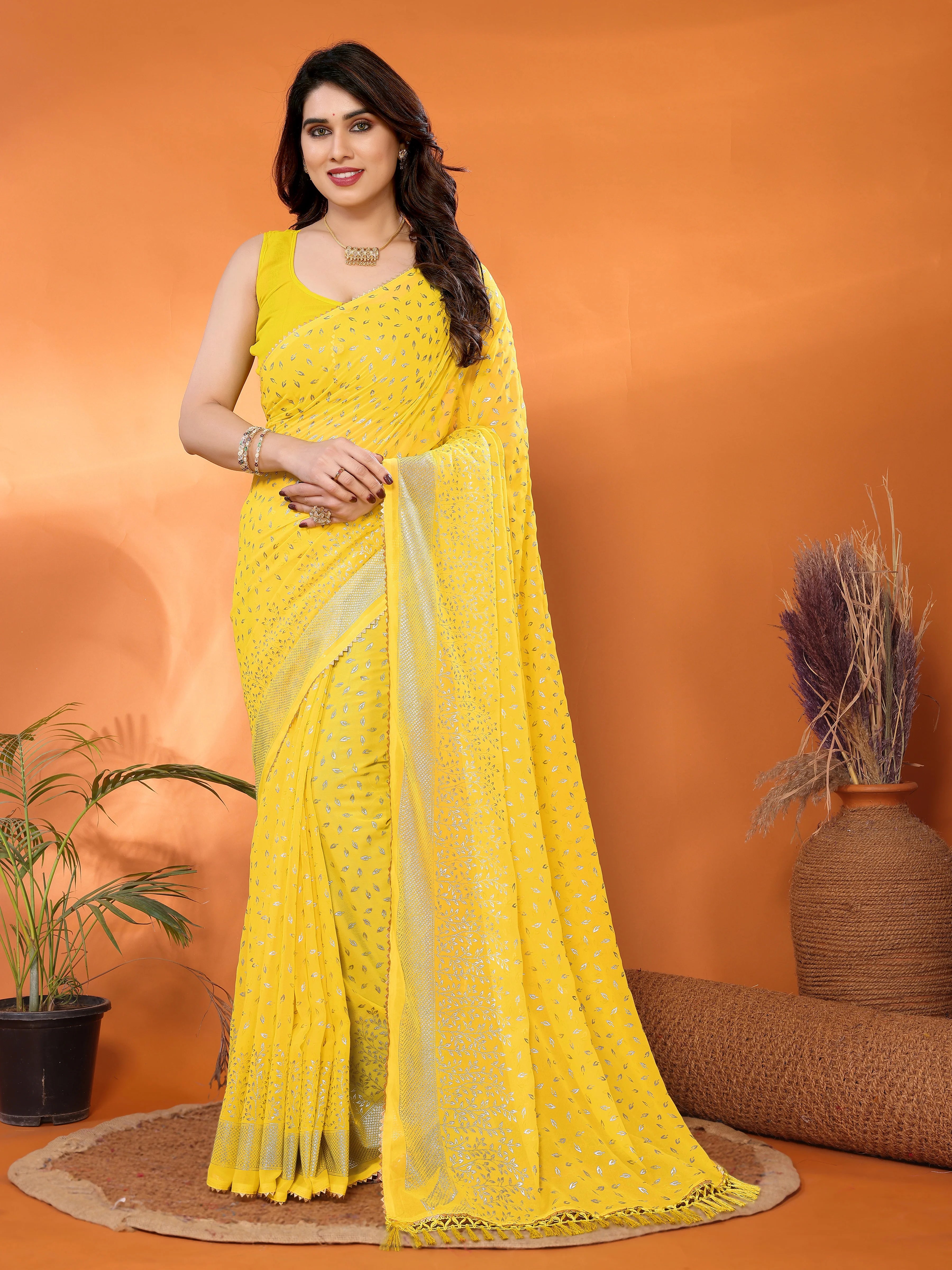 SHYAMIKA Georgette Saree with Foil Work, Zalar Lace & Blouse