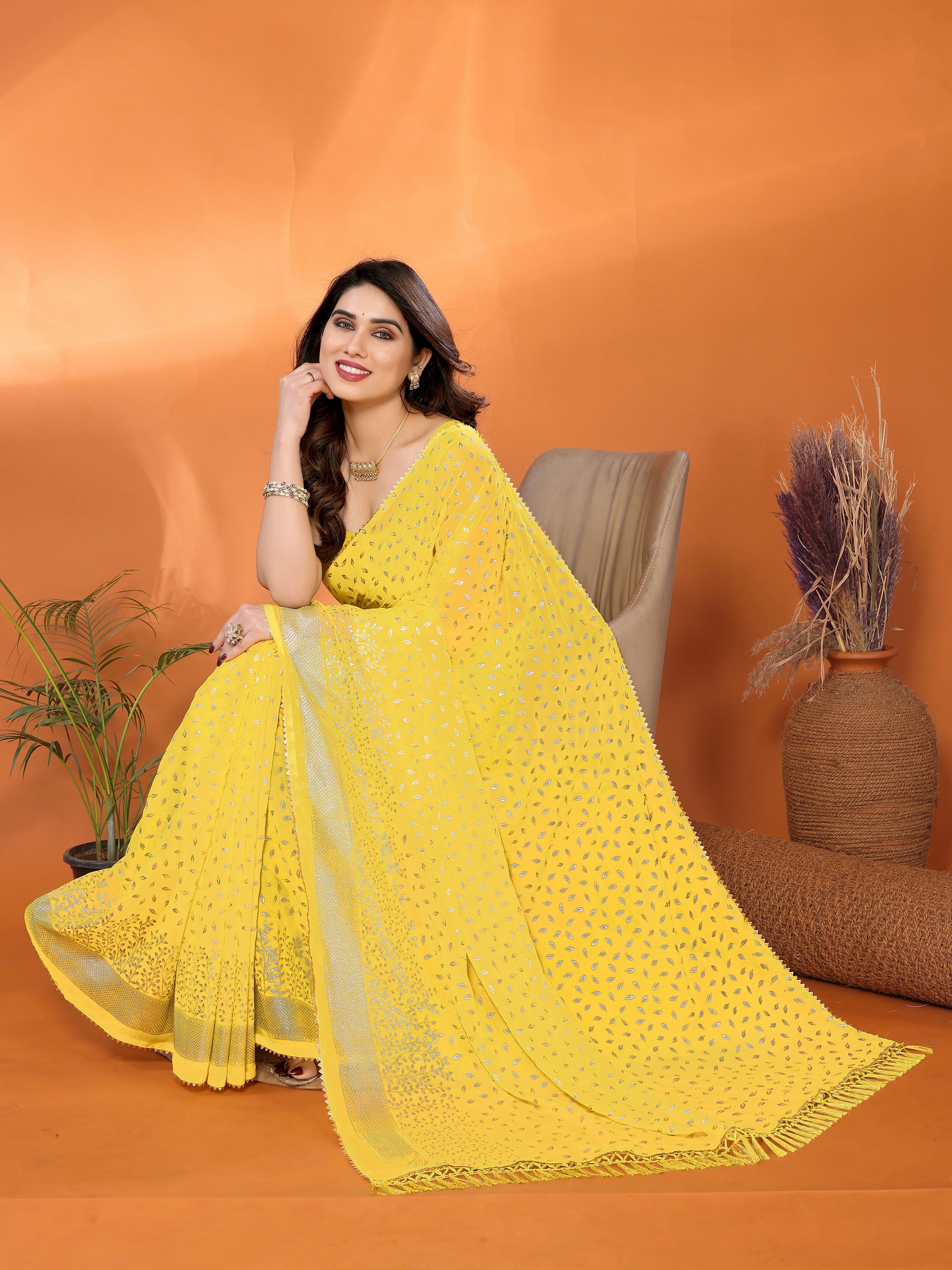 SHYAMIKA Georgette Saree with Foil Work, Zalar Lace & Blouse