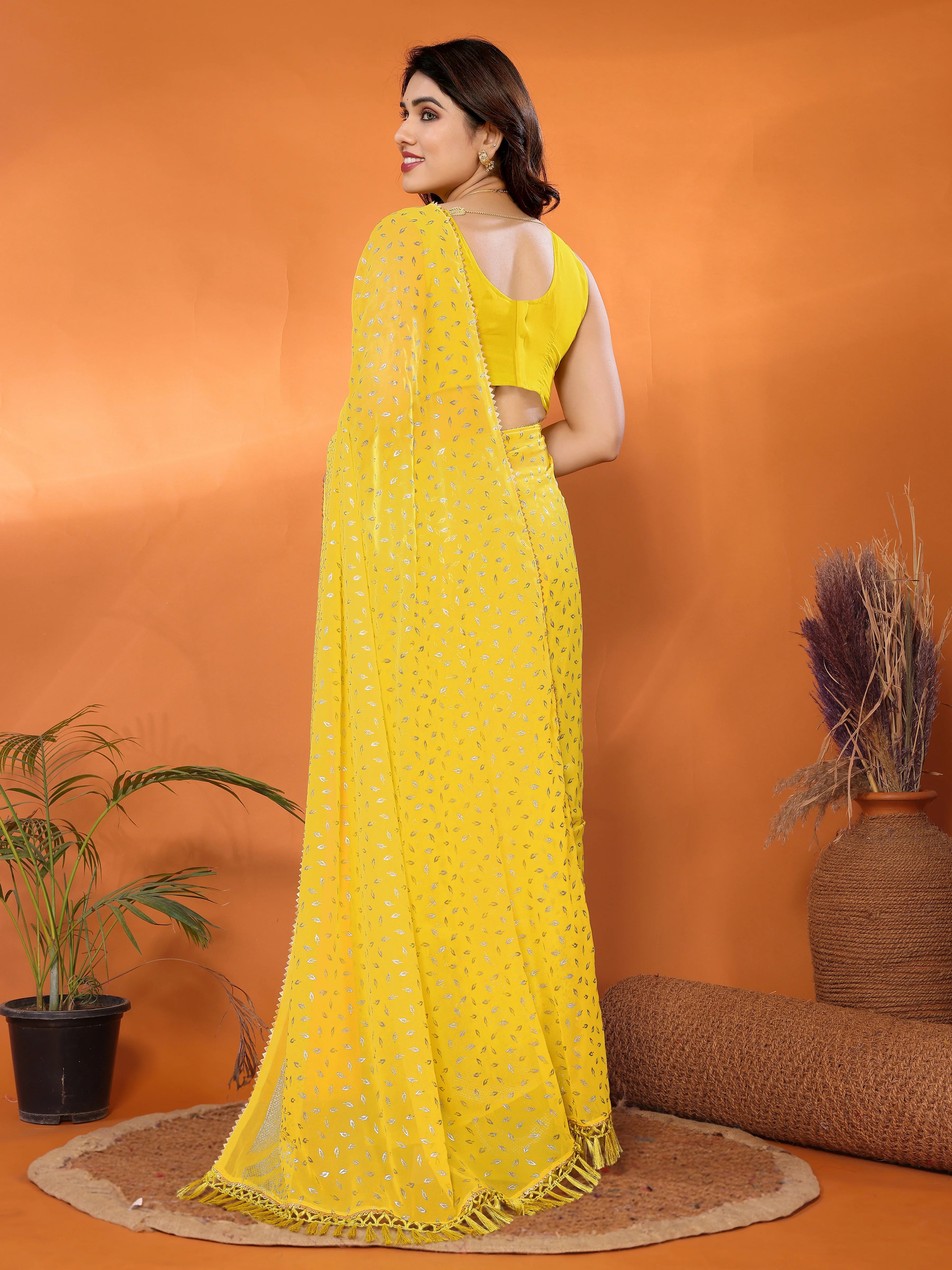 SHYAMIKA Georgette Saree with Foil Work, Zalar Lace & Blouse