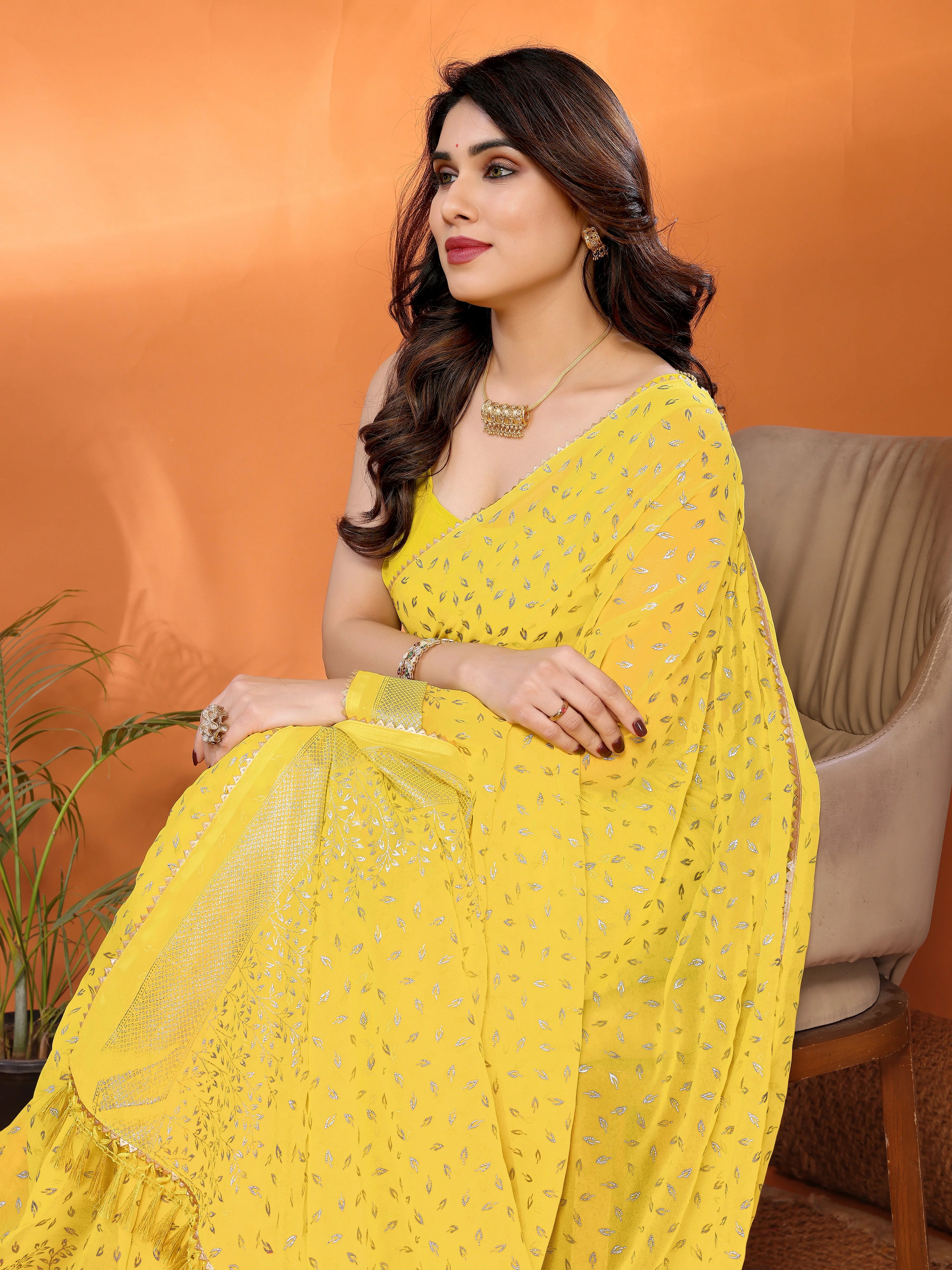 SHYAMIKA Georgette Saree with Foil Work, Zalar Lace & Blouse