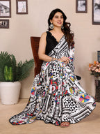 SHYAMIKA Bright Black & White Moss Printed Saree with Banglory Blouse
