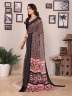 SHYAMIKA Bright Moss Satin Patta Printed Saree with Zari Work & Blouse