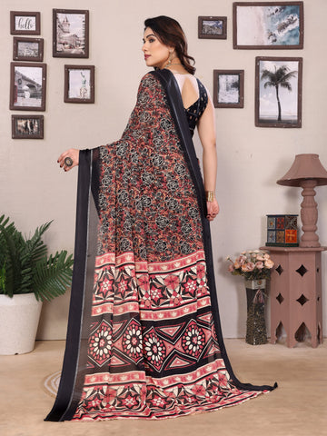 SHYAMIKA Bright Moss Satin Patta Printed Saree with Zari Work & Blouse