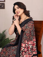 SHYAMIKA Bright Moss Satin Patta Printed Saree with Zari Work & Blouse