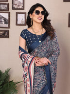 SHYAMIKA Bright Moss Satin Patta Printed Saree with Zari Work & Blouse