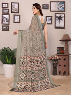 SHYAMIKA Bright Moss Satin Patta Printed Saree with Zari Work & Blouse