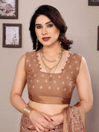 SHYAMIKA Bright Moss Satin Patta Printed Saree with Zari Work & Blouse