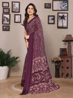 SHYAMIKA Bright Moss Satin Patta Printed Saree with Zari Work & Blouse