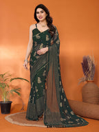 SHYAMIKA Georgette Foil Embellished Saree with Lace Detailing & Blouse