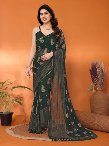 SHYAMIKA Georgette Foil Embellished Saree with Lace Detailing & Blouse