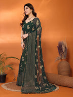 SHYAMIKA Georgette Foil Embellished Saree with Lace Detailing & Blouse