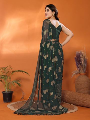 SHYAMIKA Georgette Foil Embellished Saree with Lace Detailing & Blouse