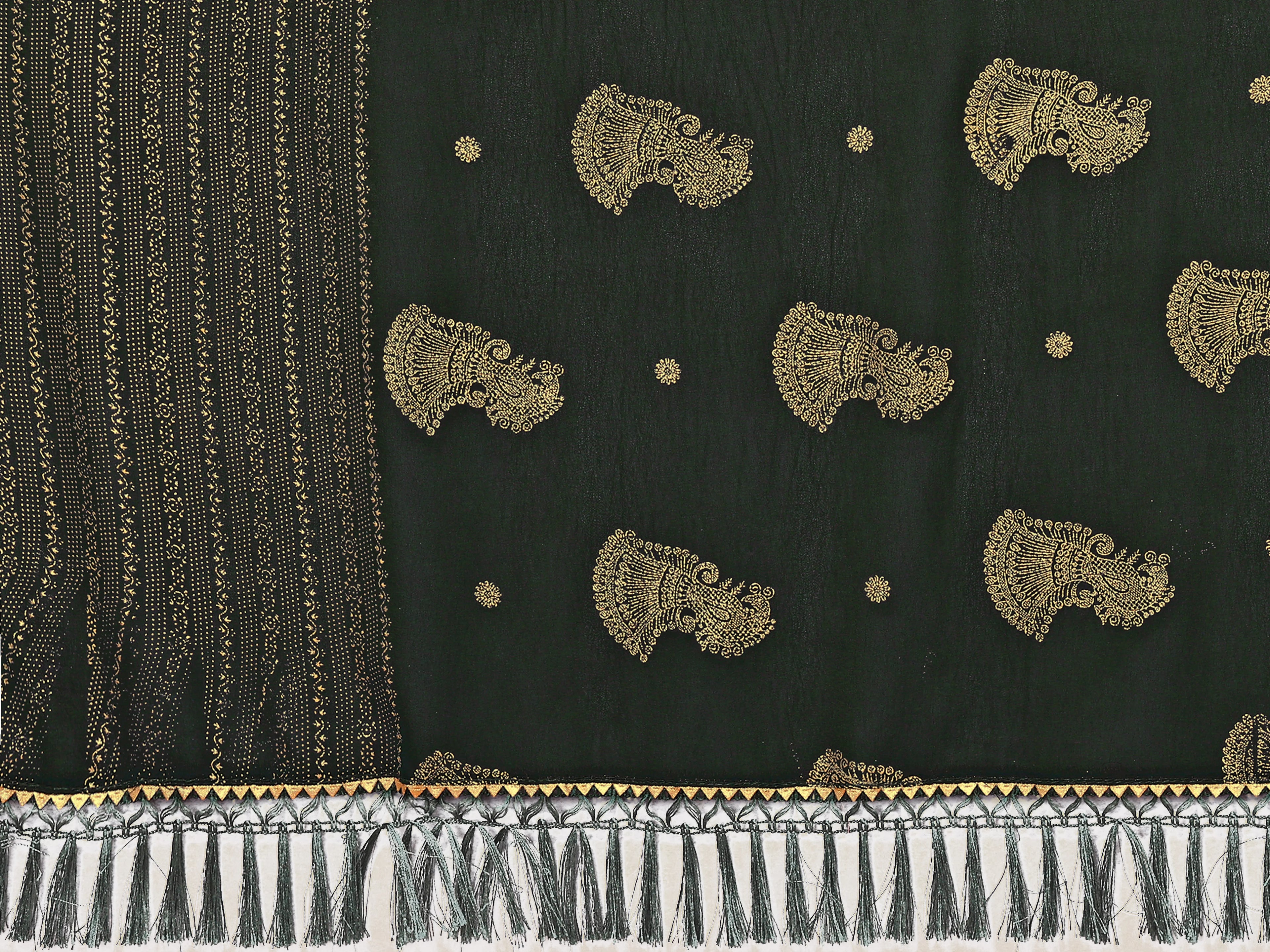 SHYAMIKA Georgette Foil Embellished Saree with Lace Detailing & Blouse