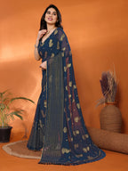 SHYAMIKA Georgette Foil Embellished Saree with Lace Detailing & Blouse