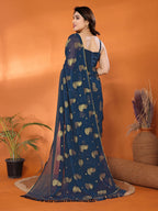 SHYAMIKA Georgette Foil Embellished Saree with Lace Detailing & Blouse