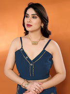 SHYAMIKA Georgette Foil Embellished Saree with Lace Detailing & Blouse