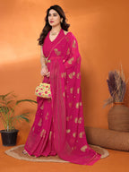 SHYAMIKA Georgette Foil Embellished Saree with Lace Detailing & Blouse