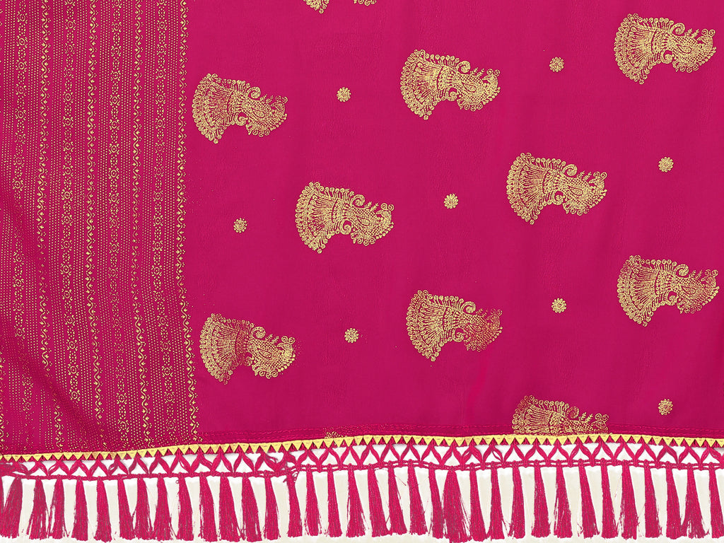 SHYAMIKA Georgette Foil Embellished Saree with Lace Detailing & Blouse