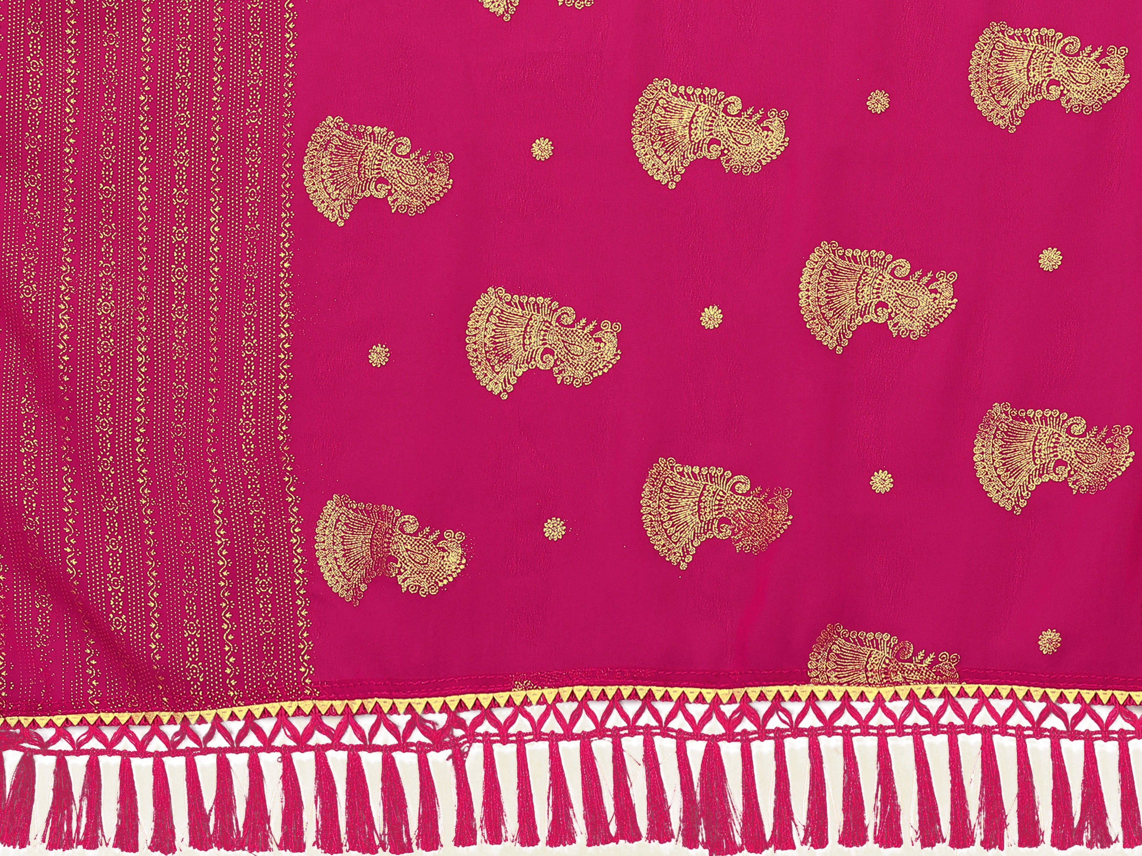 SHYAMIKA Georgette Foil Embellished Saree with Lace Detailing & Blouse