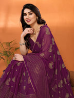SHYAMIKA Georgette Foil Embellished Saree with Lace Detailing & Blouse