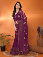SHYAMIKA Georgette Foil Embellished Saree with Lace Detailing & Blouse